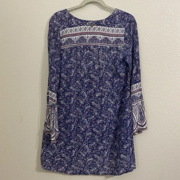 EUC Billabong Paisley Tie-Neck Peasant Tunic Dress in Navy and White Design - Picture 8 of 14